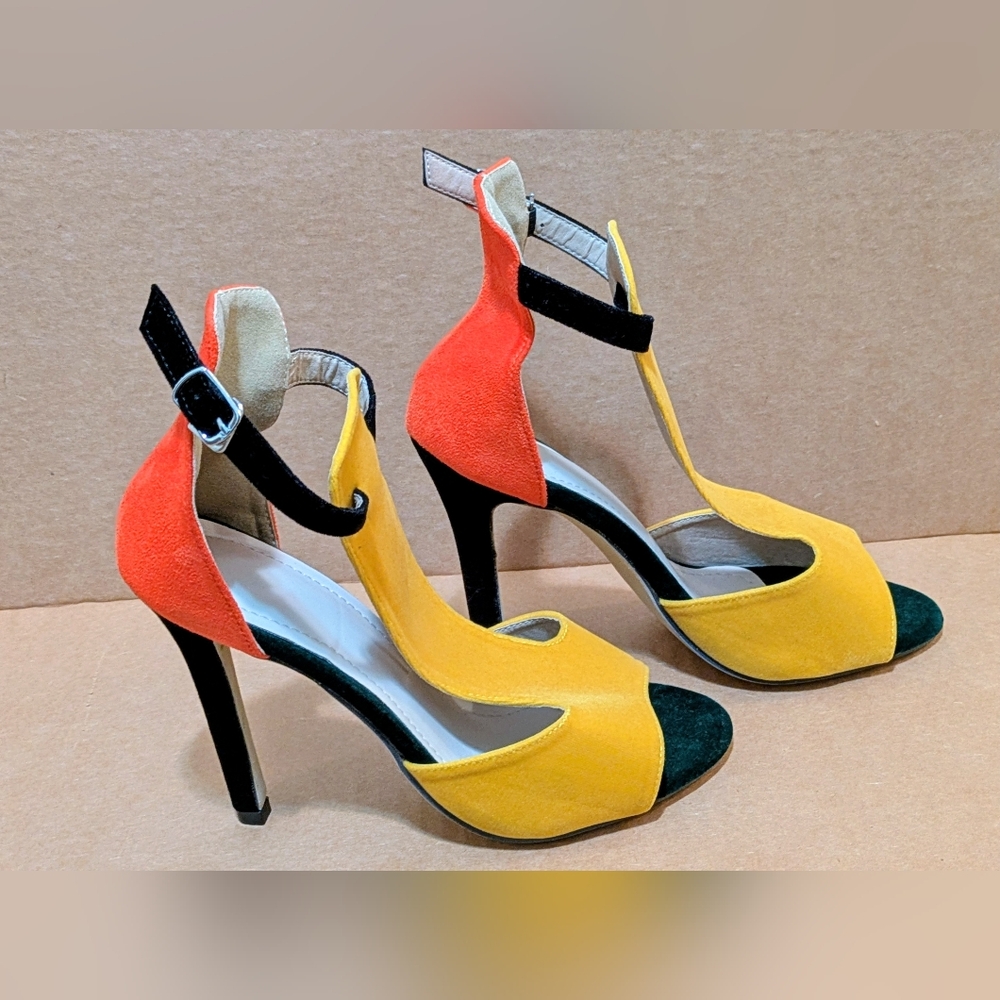 Colorblock Ankle Strap Stiletto Heels, Size 7 (UK 38)